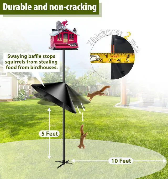 Alt view image 3 of 6 - Squirrel Baffle,19-Inch Squirrel Baffle for Bird Feeder Pole,Squirrel-Proofs for Outdoor Shepherd's HooksOutside Pole Mount Squirrels Guard(Black 2 Pack