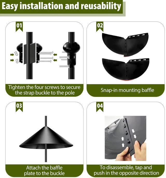 Alt view image 4 of 6 - Squirrel Baffle,19-Inch Squirrel Baffle for Bird Feeder Pole,Squirrel-Proofs for Outdoor Shepherd's HooksOutside Pole Mount Squirrels Guard(Black 2 Pack