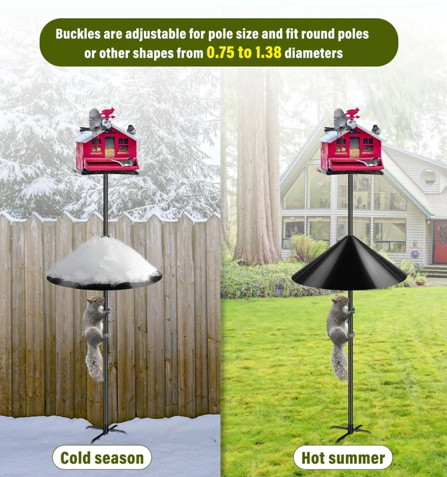 Alt view image 6 of 6 - Squirrel Baffle,19-Inch Squirrel Baffle for Bird Feeder Pole,Squirrel-Proofs for Outdoor Shepherd's HooksOutside Pole Mount Squirrels Guard(Black 2 Pack