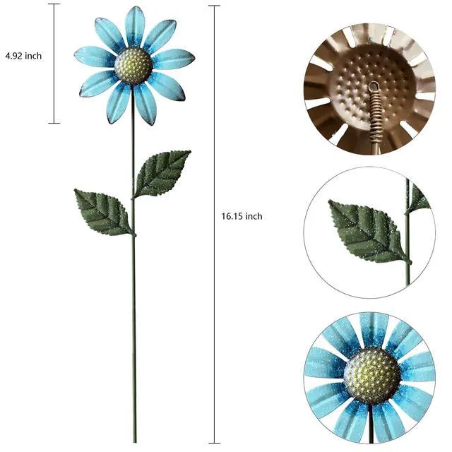 Alt view image 3 of 7 - Metal Flowers for Outside,5 Pack 16.15" Decorative Garden Stakes | With Swaying Flowers Head Yard Art,Spring Garden Decor for Lawn, Pathway & Yard