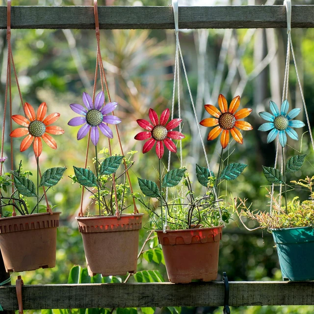 Alt view image 6 of 7 - Metal Flowers for Outside,5 Pack 16.15" Decorative Garden Stakes | With Swaying Flowers Head Yard Art,Spring Garden Decor for Lawn, Pathway & Yard