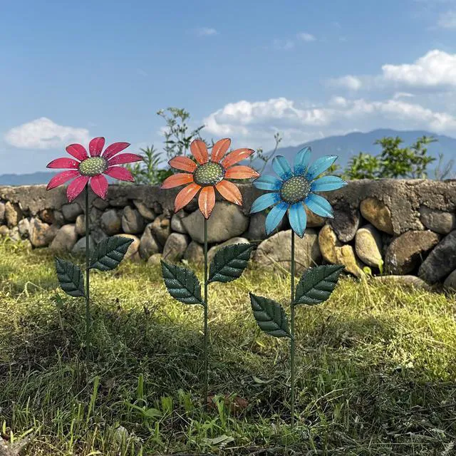 Alt view image 7 of 7 - Metal Flowers for Outside,5 Pack 16.15" Decorative Garden Stakes | With Swaying Flowers Head Yard Art,Spring Garden Decor for Lawn, Pathway & Yard