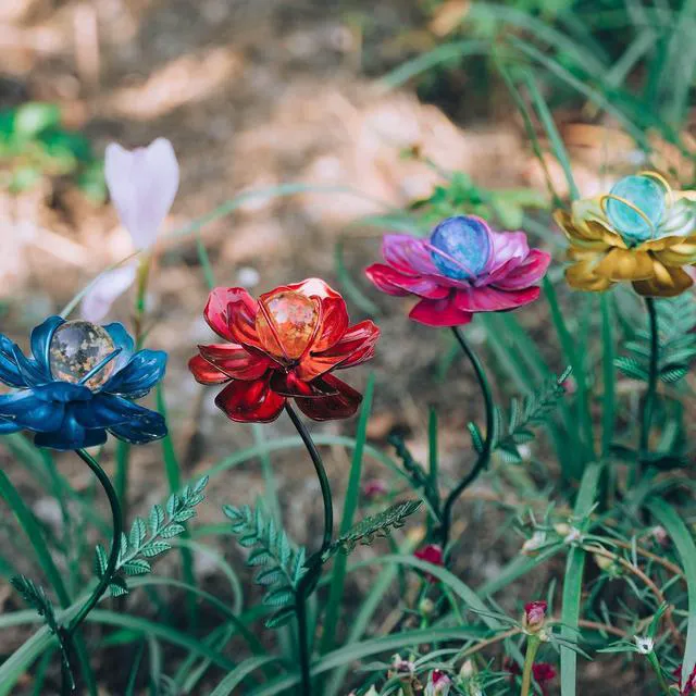 Alt view image 2 of 7 - 4 Pack Flower Garden Stakes Decor, 12.9 inch Metal Flowers Outdoor Decor Waterproof Metal Flower Sticks for Patio, Lawn, Yard Decorations