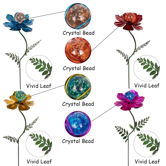 Alt view image 5 of 7 - 4 Pack Flower Garden Stakes Decor, 12.9 inch Metal Flowers Outdoor Decor Waterproof Metal Flower Sticks for Patio, Lawn, Yard Decorations