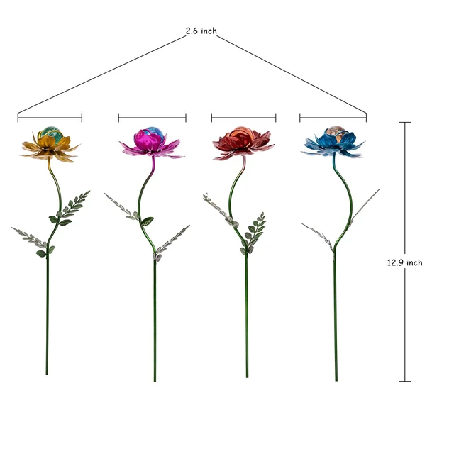 Alt view image 6 of 7 - 4 Pack Flower Garden Stakes Decor, 12.9 inch Metal Flowers Outdoor Decor Waterproof Metal Flower Sticks for Patio, Lawn, Yard Decorations