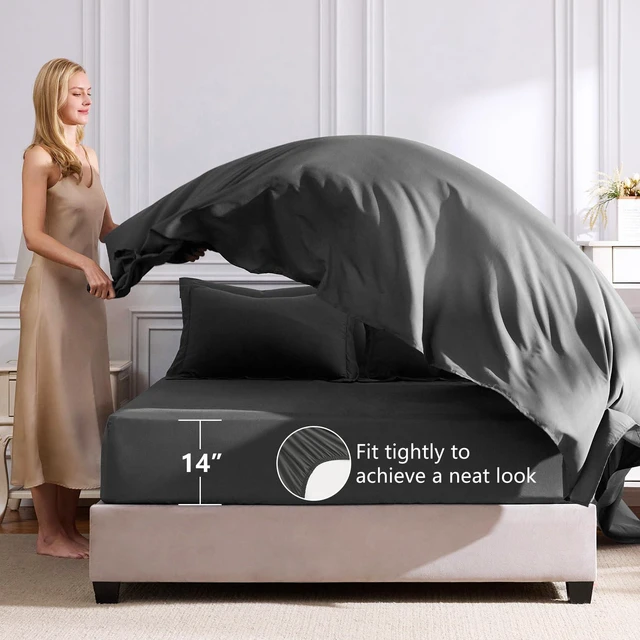 Alt view image 5 of 7 - Queen Comforter Set 88"x88" Dark Grey - 7 Piece Bed in a Bag | Fits Mattresses up to 14in, Sheets & Shams Included, OEKO-TEX Certified, 240GSM All-Season Fill, Couples & Guest Rooms