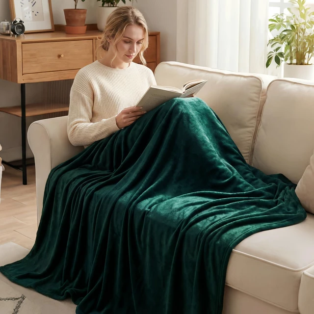 Alt view image 2 of 7 - Soft Large Fleece Throw Blanket for Couch, Forest Green | 50x70 Inches, Double-Sided Brushed Flannel, Lightweight Plush Cozy Blanket for Home Decor, All Season, Machine Washable