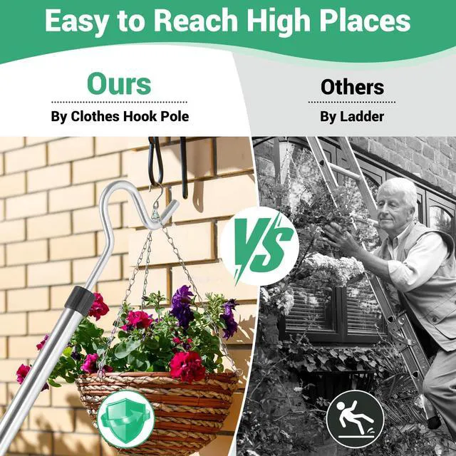 Alt view image 4 of 7 - Clothes Hook Pole, High Reach Garment Hook for Hanging Clothes Light and Plants Extendable from 35" to 50" Made of Stainless Steel Tube with Sponge Handle(1)
