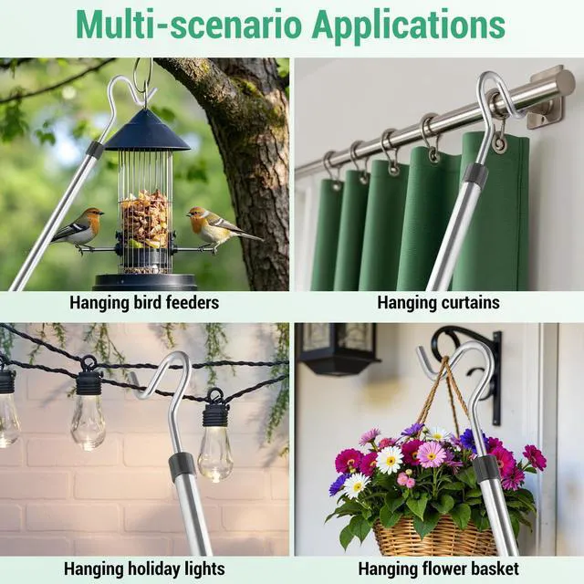 Alt view image 6 of 7 - Clothes Hook Pole, High Reach Garment Hook for Hanging Clothes Light and Plants Extendable from 35" to 50" Made of Stainless Steel Tube with Sponge Handle(1)