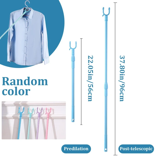 Alt view image 3 of 7 - 22.1-37.8" Telescopic Clothes Pole, Aluminium Clothes Hook Pole with U-Shape Fork, Hanging Clothesline Poles with Hook for Wardrobe, Clothesline, Hanger Rod, Clothing Wardrobe Storage