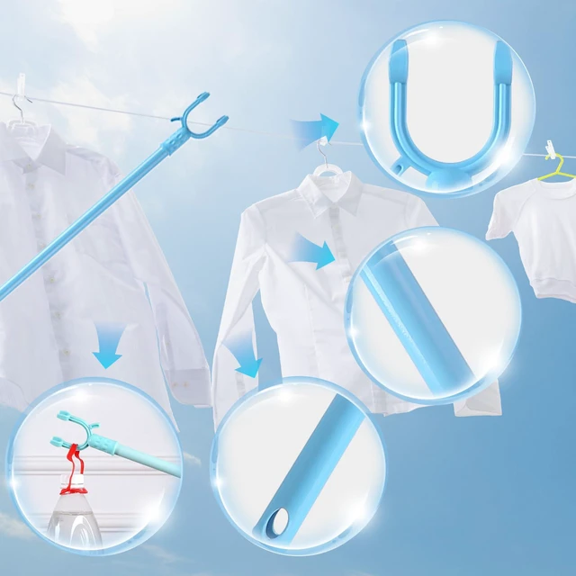 Alt view image 2 of 7 - 22.1-37.8" Telescopic Clothes Pole, Aluminium Clothes Hook Pole with U-Shape Fork, Hanging Clothesline Poles with Hook for Wardrobe, Clothesline, Hanger Rod, Clothing Wardrobe Storage