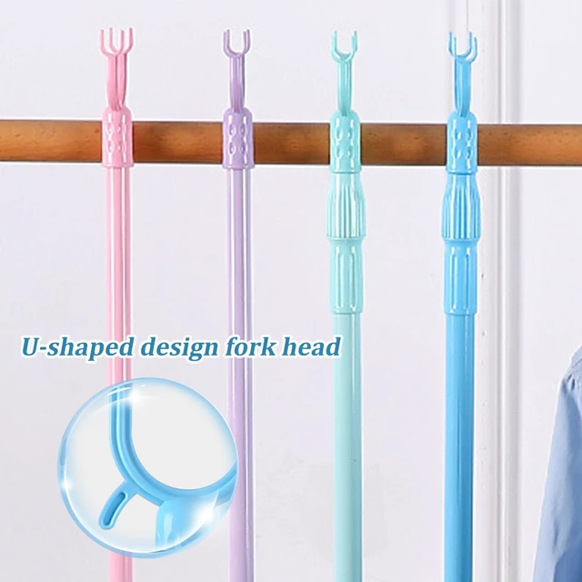 Alt view image 6 of 7 - 22.1-37.8" Telescopic Clothes Pole, Aluminium Clothes Hook Pole with U-Shape Fork, Hanging Clothesline Poles with Hook for Wardrobe, Clothesline, Hanger Rod, Clothing Wardrobe Storage