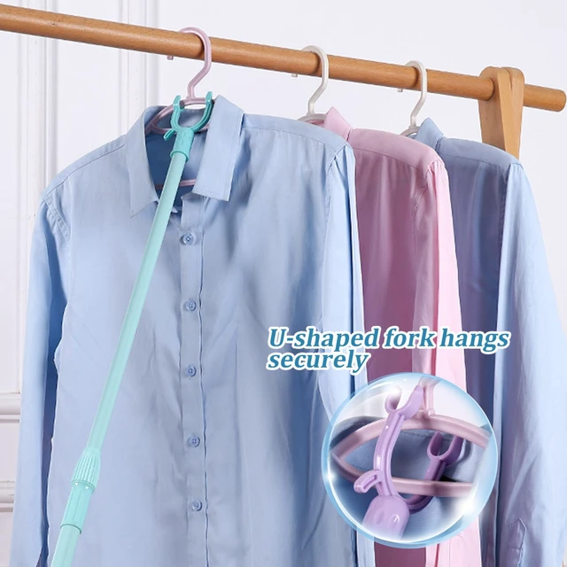 Alt view image 7 of 7 - 22.1-37.8" Telescopic Clothes Pole, Aluminium Clothes Hook Pole with U-Shape Fork, Hanging Clothesline Poles with Hook for Wardrobe, Clothesline, Hanger Rod, Clothing Wardrobe Storage