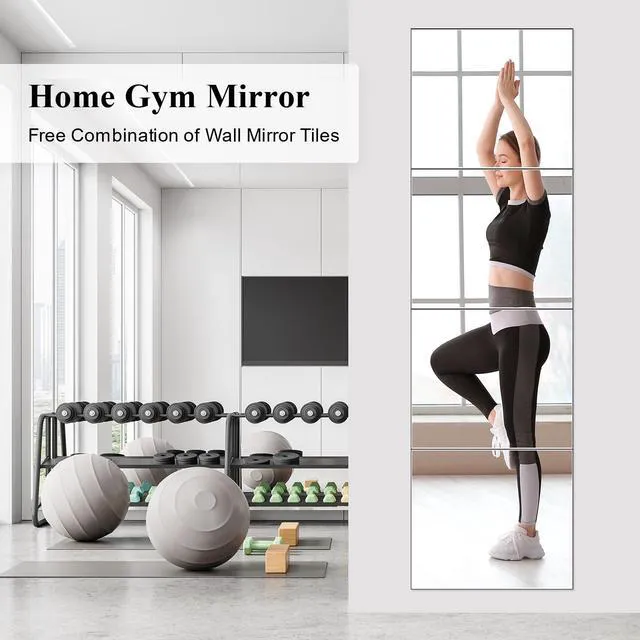 Alt view image 5 of 7 - Mirror Full Length, 14x12 Inchx4PCS Wall Mirror Tiles,Full Body Mirror,Acrylic Shatterproof Mirrors for Bedroom,Door,Home Gym,Kids