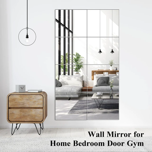 Alt view image 6 of 7 - Mirror Full Length, 14x12 Inchx4PCS Wall Mirror Tiles,Full Body Mirror,Acrylic Shatterproof Mirrors for Bedroom,Door,Home Gym,Kids