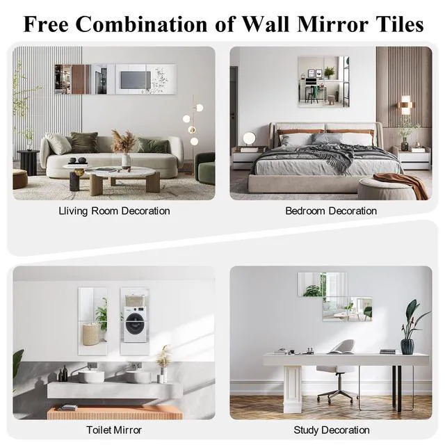 Alt view image 7 of 7 - Mirror Full Length, 14x12 Inchx4PCS Wall Mirror Tiles,Full Body Mirror,Acrylic Shatterproof Mirrors for Bedroom,Door,Home Gym,Kids