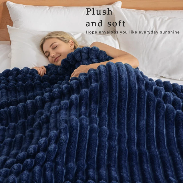 Alt view image 2 of 7 - Striped Fleece Throw Blanket for Couch, Sofa, Bed, 50"x60" | Soft Breathable Cozy Bed Blankets, Lightweight Plush Fluffy Fuzzy Jacquard Decorative Blankets