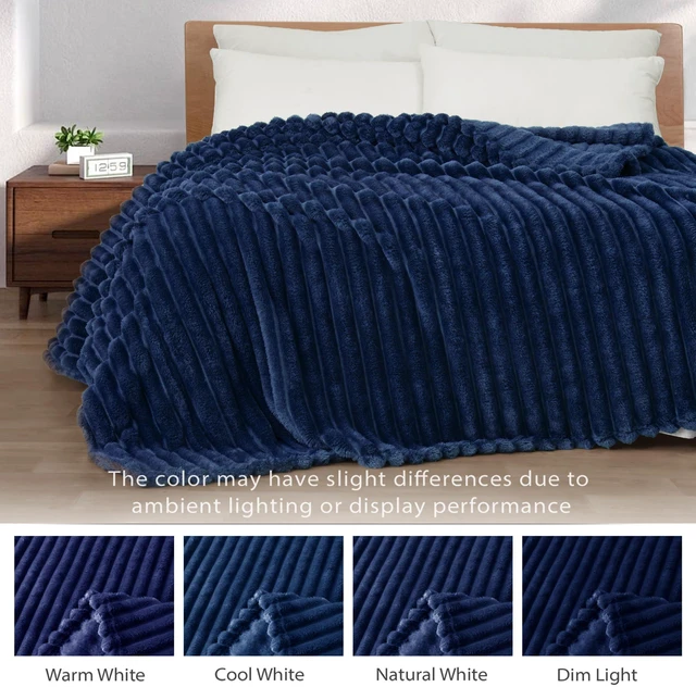 Alt view image 3 of 7 - Striped Fleece Throw Blanket for Couch, Sofa, Bed, 50"x60" | Soft Breathable Cozy Bed Blankets, Lightweight Plush Fluffy Fuzzy Jacquard Decorative Blankets