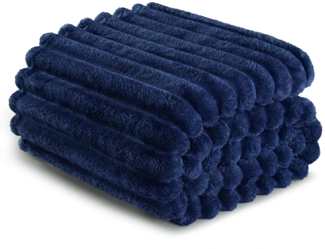 Alt view image 7 of 7 - Striped Fleece Throw Blanket for Couch, Sofa, Bed, 50"x60" | Soft Breathable Cozy Bed Blankets, Lightweight Plush Fluffy Fuzzy Jacquard Decorative Blankets