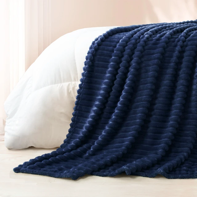 Alt view image 6 of 7 - Striped Fleece Throw Blanket for Couch, Sofa, Bed, 50"x60" | Soft Breathable Cozy Bed Blankets, Lightweight Plush Fluffy Fuzzy Jacquard Decorative Blankets