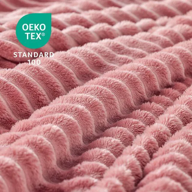 Alt view image 4 of 7 - 3D Ribbed Jacquard Pink Fleece Throw Blanket for Couch, 50x60 Inch | Soft Warm Decorative Fluffy Blanket, Cozy Plush Lightweight Fuzzy Throw Blanket for Bed Sofa Home Room Decor, Gift for Women