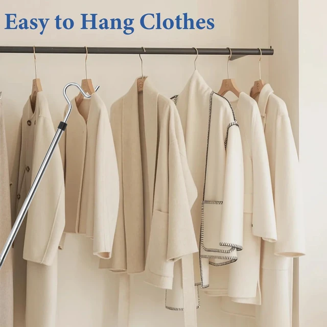 Alt view image 5 of 7 - Clothes Hook Pole, Clothes Hanger Reaching Hook for Hanging Clothes Light and Plants Extendable from 35" to 50" Made of Stainless Steel Tube with Sponge Handle (50inch)