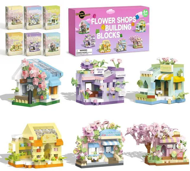 Main image of 6 Packs Mini Flower Shops Building Set, 1165PCS-Party Favors for Kids, Creative Botanical Collection Garden Playset Micro Building Toy, Home Decor and Office Art Gift Women, Mom, Girls