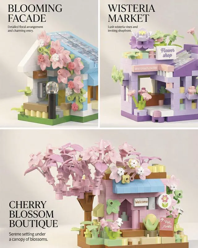 Alt view image 6 of 6 - 6 Packs Mini Flower Shops Building Set, 1165PCS-Party Favors for Kids, Creative Botanical Collection Garden Playset Micro Building Toy, Home Decor and Office Art Gift Women, Mom, Girls