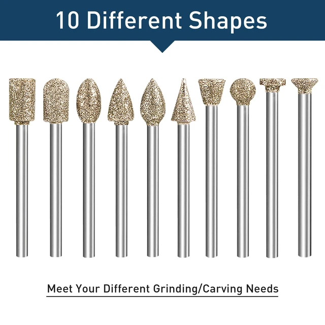 Alt view image 4 of 7 - Diamond Grinding Burr Bit Set Compatible with Dremel 20Pcs | 60 Grit Diamond Coated Drill Bits with 1/8 inch Shank for Stone Glass Carving, Grinding, Polishing, Engraving, Sanding