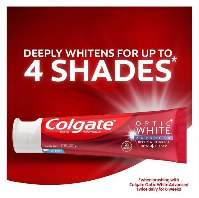 Alt view image 6 of 7 - Optic White Advanced 2% Hydrogen Peroxide Toothpaste, 3.2 oz | Icy Fresh, Teeth Whitening Toothpaste, Removes 5 Years of Deep-Set Coffee, Tea, and Wine Stains, Enamel Safe Formula