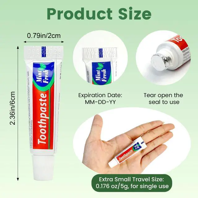 Alt view image 2 of 6 - 15 Tubes Travel Toothpaste in Bulk, Mini Small Mint Toothpaste 0.176oz/5g | Mint Flavor, Travel Essentials, On-the-Go, for Guests Homeless Hotel Charity