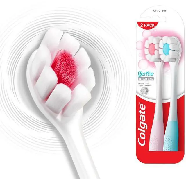 Main image of Gentle UltraFoam Ultra Soft Bristles Manual Toothbrush for adults, 2 Pcs, Soft Bristles for Superior Clean, Multicolor