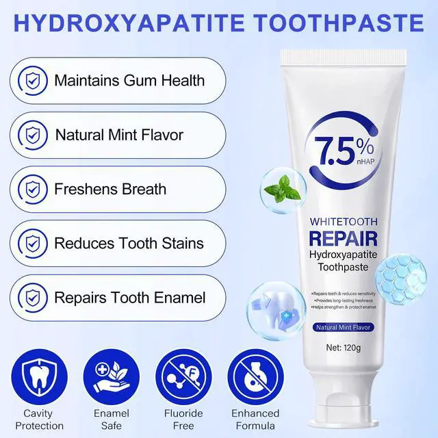 Alt view image 6 of 7 - Hydroxyapatite Toothpastes for Enamel Protection and Tooth Strengthening, Fluoride-Free Cooling Mint, Promotes Fresh Breath, Daily Use for Oral Health
