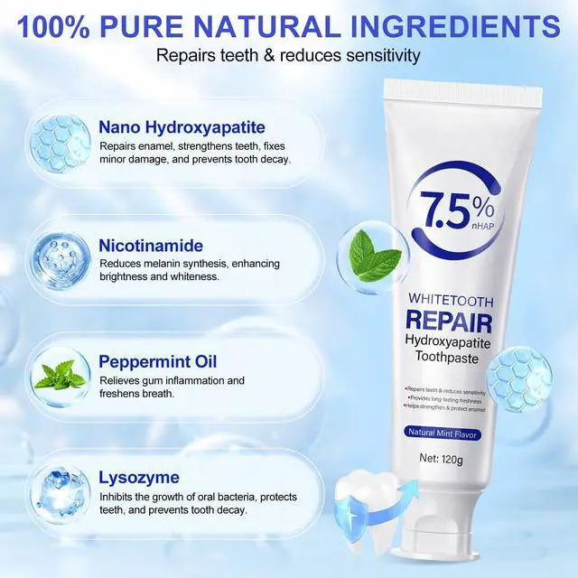 Alt view image 2 of 7 - Hydroxyapatite Toothpastes for Enamel Protection and Tooth Strengthening, Fluoride-Free Cooling Mint, Promotes Fresh Breath, Daily Use for Oral Health