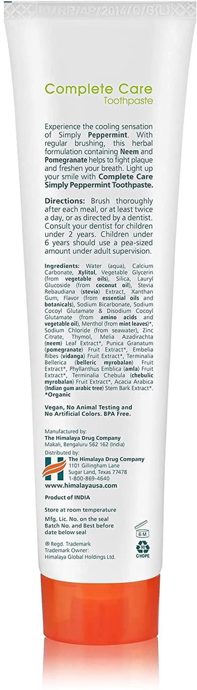 Alt view image 2 of 6 - Botanique Complete Care Toothpaste, Peppermint Flavor, 5.29 oz | Fluoride Free Toothpaste with Xylitol & Neem, Fights Plaque, Freshens Breath,SLS Free,No Artificial Flavors or Colors