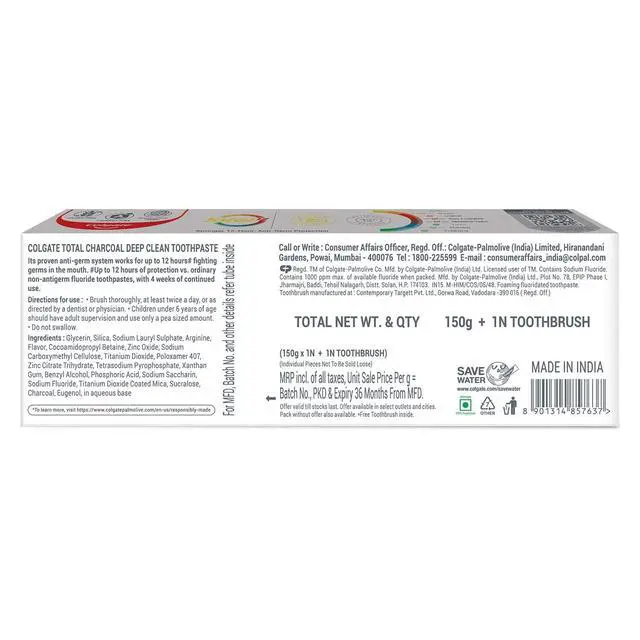 Alt view image 2 of 7 - Total Charcoal Deep Clean Toothpaste 150 gm/5.2 OZ