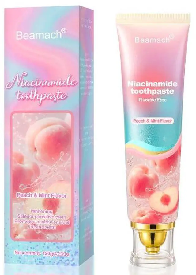 Main image of Niacinamide Whitening Toothpaste, Triple White Probiotic Whitening Toothpaste, Fluoride-Free| Sensitivity Relief | Fresh Breath & Stain Removal Formula | Sakura Peach Fragrance (1)