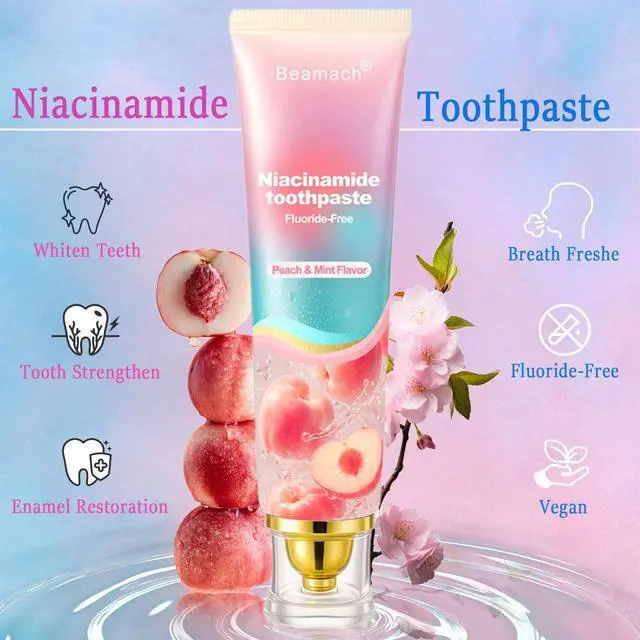 Alt view image 2 of 7 - Niacinamide Whitening Toothpaste, Triple White Probiotic Whitening Toothpaste, Fluoride-Free| Sensitivity Relief | Fresh Breath & Stain Removal Formula | Sakura Peach Fragrance (1)