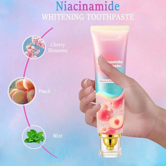 Alt view image 3 of 7 - Niacinamide Whitening Toothpaste, Triple White Probiotic Whitening Toothpaste, Fluoride-Free| Sensitivity Relief | Fresh Breath & Stain Removal Formula | Sakura Peach Fragrance (1)