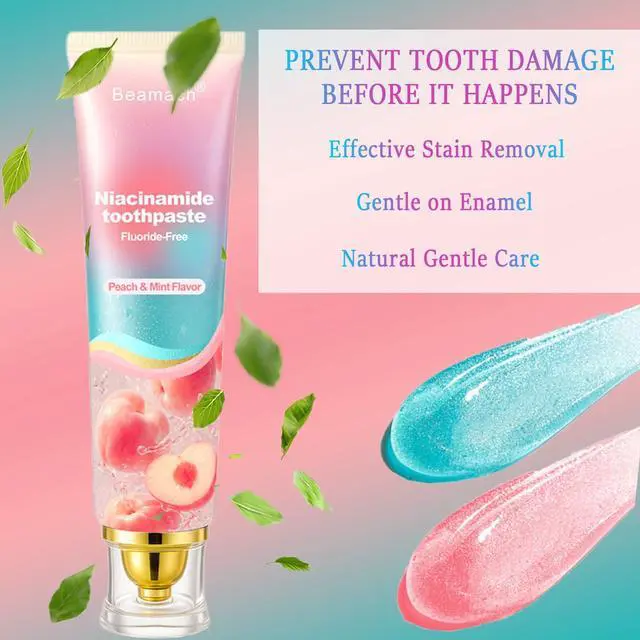 Alt view image 4 of 7 - Niacinamide Whitening Toothpaste, Triple White Probiotic Whitening Toothpaste, Fluoride-Free| Sensitivity Relief | Fresh Breath & Stain Removal Formula | Sakura Peach Fragrance (1)