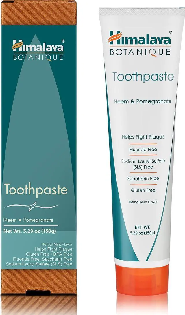 Main image of Botanique Neem & Pomegranate Toothpaste, Herbal Mint, 5.29 oz | Fluoride Free Toothpaste Fights Plaque & Freshens Breath - Vegan, Gluten Free, No SLS, No Artificial Flavors or Colors