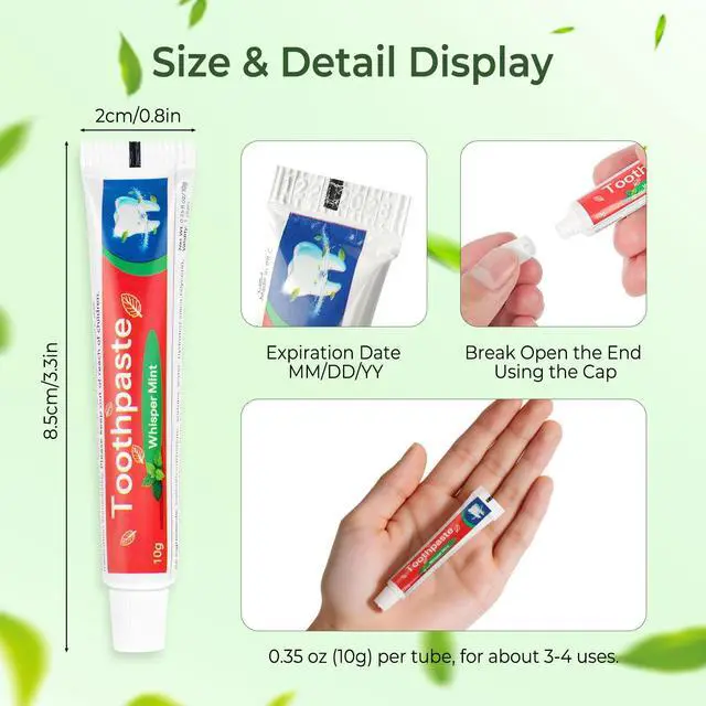 Alt view image 2 of 7 - Travel Toothpaste Bulk, Mint Flavor, 10g/0.35oz (30-Pack) | Disposable Toothpaste, Suitable For Hotels, Camping, Guests, Homeless Individuals, And Charities