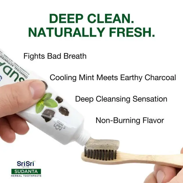 Alt view image 4 of 7 - Sri Sri Tattva Charcoal Toothpaste Gel - SLS, Fluoride Free Herbal Toothpaste with Neem & Ayurvedic Herbs - Natural Teeth Whitening, Fresh Breath, Oral & Gum Health 100g Tube (Pack of 1)
