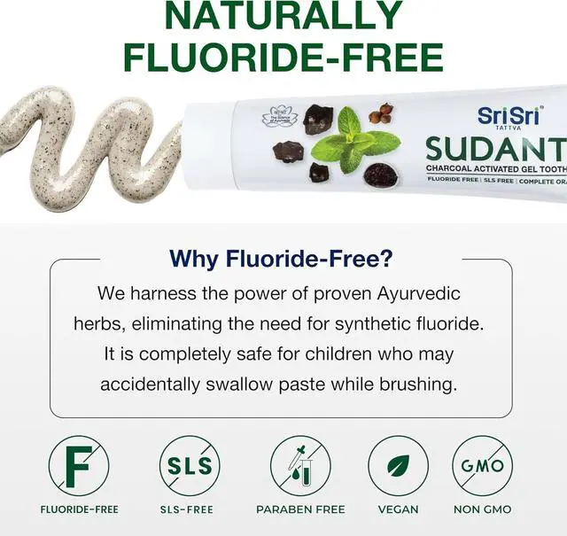 Alt view image 2 of 7 - Sri Sri Tattva Charcoal Toothpaste Gel - SLS, Fluoride Free Herbal Toothpaste with Neem & Ayurvedic Herbs - Natural Teeth Whitening, Fresh Breath, Oral & Gum Health 100g Tube (Pack of 1)
