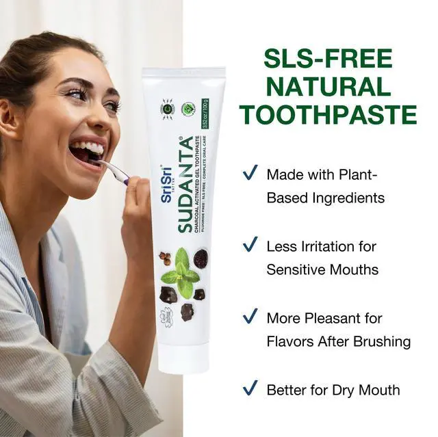 Alt view image 3 of 7 - Sri Sri Tattva Charcoal Toothpaste Gel - SLS, Fluoride Free Herbal Toothpaste with Neem & Ayurvedic Herbs - Natural Teeth Whitening, Fresh Breath, Oral & Gum Health 100g Tube (Pack of 1)