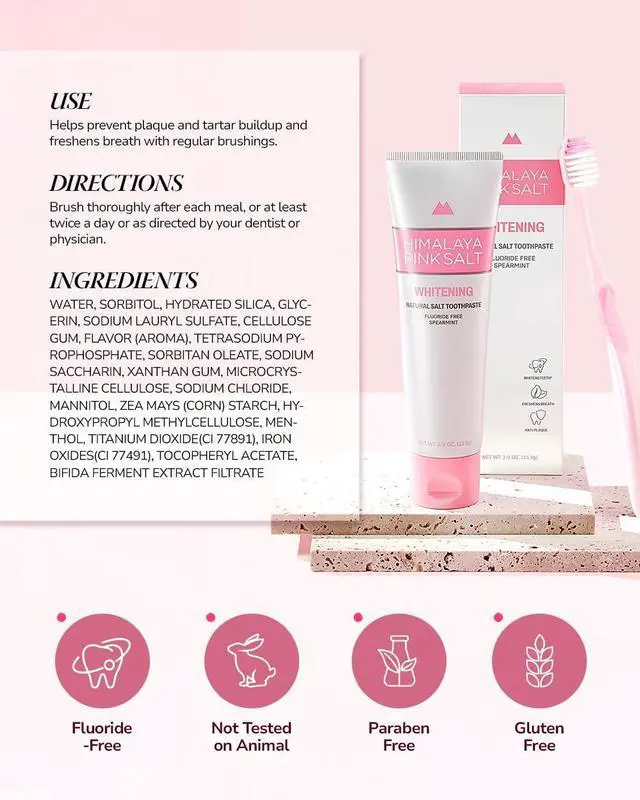 Alt view image 5 of 7 - Fluoride Free Natural Whitening Toothpaste 3.9 oz | Natural Toothpaste for Teeth Whitening, Gum Health Care, Plaque Remover, Spearmint Flavor