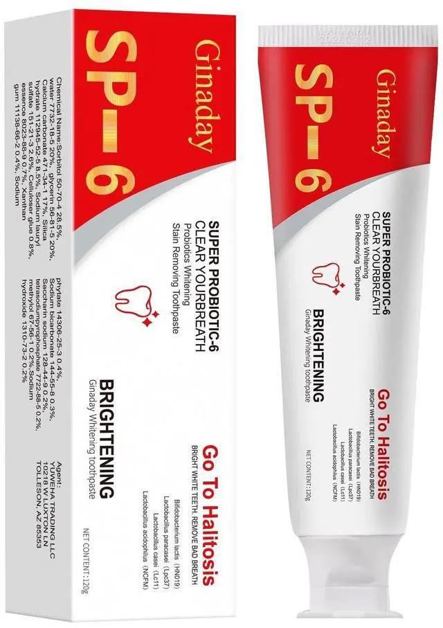 Main image of SP-6 Probiotic Toothpaste,Deep Cleaning Remineralizing Gum Health Care Fresh Breath SP 6 Probiotic Ultra Whitening Toothpaste (1 Pcs)