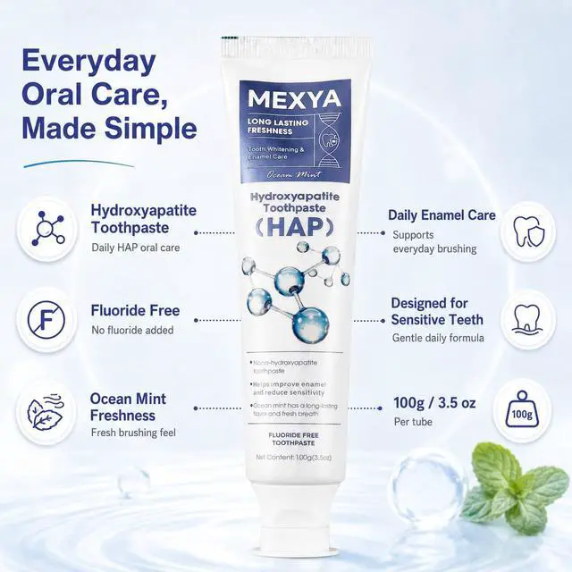 Alt view image 3 of 7 - Nano Hydroxyapatite Toothpaste, 2 Pack, Fluoride Free | Two 100g / 3.5 oz tubes with Ocean Mint flavor for sensitive teeth, gentle whitening, and daily enamel care