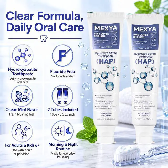 Alt view image 6 of 7 - Nano Hydroxyapatite Toothpaste, 2 Pack, Fluoride Free | Two 100g / 3.5 oz tubes with Ocean Mint flavor for sensitive teeth, gentle whitening, and daily enamel care