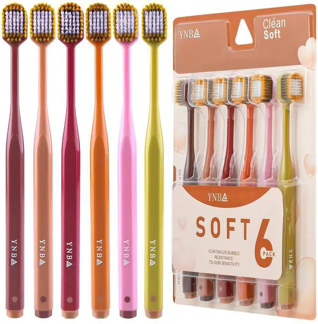 Main image of Extra Soft Toothbrush for Sensitive Gums, Wide Head Soft Bristle Toothbrush with Soft Flossing Micro Nano Bristles for Adults, Pregnant Women, Elderly, Braces, 6pcs